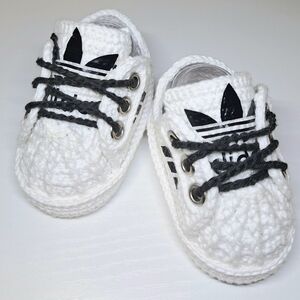 Adidas Infant White Knit Shoes with Black Accents